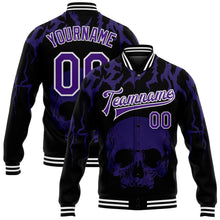 Load image into Gallery viewer, Custom Black Purple-White Skull Fashion 3D Bomber Full-Snap Varsity Letterman Jacket
