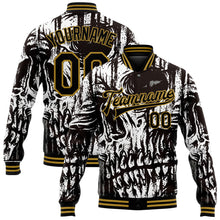 Load image into Gallery viewer, Custom Black Old Gold Skull Fashion 3D Bomber Full-Snap Varsity Letterman Jacket
