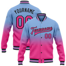 Load image into Gallery viewer, Custom Light Blue Pink-Black Bomber Full-Snap Varsity Letterman Fade Fashion Jacket
