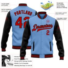 Load image into Gallery viewer, Custom Light Blue Red-Black Bomber Full-Snap Varsity Letterman Two Tone Jacket
