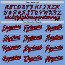 Load image into Gallery viewer, Custom Light Blue Red-Black Bomber Full-Snap Varsity Letterman Two Tone Jacket
