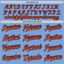 Load image into Gallery viewer, Custom Light Blue Orange-Black Bomber Full-Snap Varsity Letterman Two Tone Jacket
