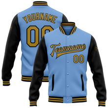 Load image into Gallery viewer, Custom Light Blue Old Gold-Black Bomber Full-Snap Varsity Letterman Two Tone Jacket

