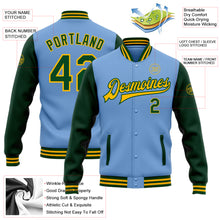 Load image into Gallery viewer, Custom Light Blue Green-Gold Bomber Full-Snap Varsity Letterman Two Tone Jacket
