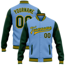 Load image into Gallery viewer, Custom Light Blue Green-Gold Bomber Full-Snap Varsity Letterman Two Tone Jacket

