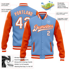 Load image into Gallery viewer, Custom Light Blue White-Orange Bomber Full-Snap Varsity Letterman Two Tone Jacket
