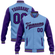 Load image into Gallery viewer, Custom Light Blue Purple-Black Bomber Full-Snap Varsity Letterman Two Tone Jacket
