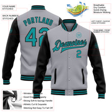 Load image into Gallery viewer, Custom Gray Teal-Black Bomber Full-Snap Varsity Letterman Two Tone Jacket
