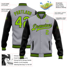 Load image into Gallery viewer, Custom Gray Neon Green-Black Bomber Full-Snap Varsity Letterman Two Tone Jacket
