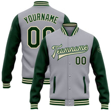 Load image into Gallery viewer, Custom Gray Green-Cream Bomber Full-Snap Varsity Letterman Two Tone Jacket
