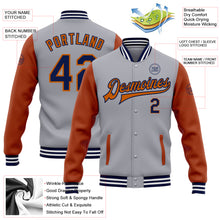 Load image into Gallery viewer, Custom Gray Navy-Texas Orange Bomber Full-Snap Varsity Letterman Two Tone Jacket
