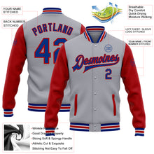 Load image into Gallery viewer, Custom Gray Royal-Red Bomber Full-Snap Varsity Letterman Two Tone Jacket

