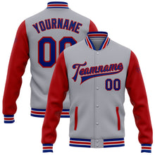 Load image into Gallery viewer, Custom Gray Royal-Red Bomber Full-Snap Varsity Letterman Two Tone Jacket
