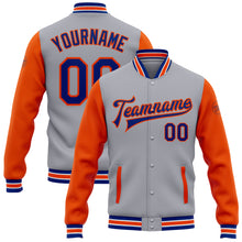 Load image into Gallery viewer, Custom Gray Royal-Orange Bomber Full-Snap Varsity Letterman Two Tone Jacket
