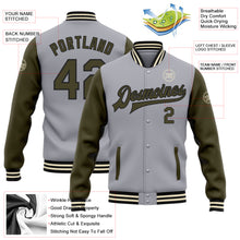 Load image into Gallery viewer, Custom Gray Olive Black-Cream Bomber Full-Snap Varsity Letterman Two Tone Jacket
