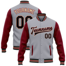 Load image into Gallery viewer, Custom Gray Black Crimson-City Cream Bomber Full-Snap Varsity Letterman Two Tone Jacket
