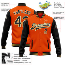 Load image into Gallery viewer, Custom Orange Black Cream-Old Gold Bomber Full-Snap Varsity Letterman Two Tone Jacket
