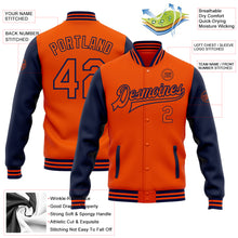 Load image into Gallery viewer, Custom Orange Navy Bomber Full-Snap Varsity Letterman Two Tone Jacket
