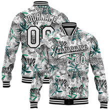 Load image into Gallery viewer, Custom Camo White-Black Tropical Jungle Animal 3D Pattern Design Bomber Full-Snap Varsity Letterman Salute To Service Jacket
