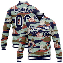 Load image into Gallery viewer, Custom Camo Navy-White Tiger 3D Pattern Design Bomber Full-Snap Varsity Letterman Salute To Service Jacket
