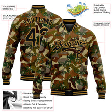 Load image into Gallery viewer, Custom Camo Black-Old Gold Graffiti Drips 3D Pattern Design Bomber Full-Snap Varsity Letterman Salute To Service Jacket
