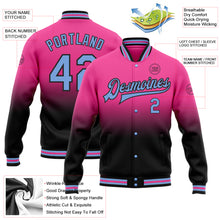Load image into Gallery viewer, Custom Pink Light Blue-Black Bomber Full-Snap Varsity Letterman Fade Fashion Jacket
