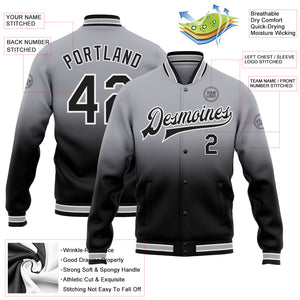 Custom Gray Black-White Bomber Full-Snap Varsity Letterman Fade Fashion Jacket