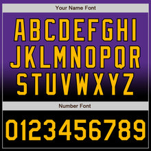 Load image into Gallery viewer, Custom Purple Gold-Black Bomber Full-Snap Varsity Letterman Fade Fashion Jacket
