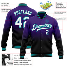 Load image into Gallery viewer, Custom Purple White Black-Teal Bomber Full-Snap Varsity Letterman Fade Fashion Jacket
