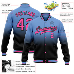 Custom Light Blue Pink-Black Bomber Full-Snap Varsity Letterman Fade Fashion Jacket