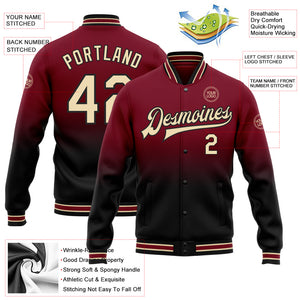 Custom Crimson City Cream-Black Bomber Full-Snap Varsity Letterman Fade Fashion Jacket