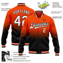 Load image into Gallery viewer, Custom Orange White-Black Bomber Full-Snap Varsity Letterman Fade Fashion Jacket
