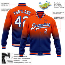 Load image into Gallery viewer, Custom Orange White-Royal Bomber Full-Snap Varsity Letterman Fade Fashion Jacket
