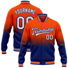 Load image into Gallery viewer, Custom Orange White-Royal Bomber Full-Snap Varsity Letterman Fade Fashion Jacket
