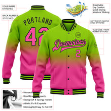 Load image into Gallery viewer, Custom Neon Green Pink-Black Bomber Full-Snap Varsity Letterman Fade Fashion Jacket
