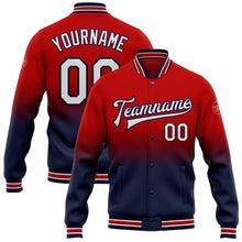 Load image into Gallery viewer, Custom Red White-Navy Bomber Full-Snap Varsity Letterman Fade Fashion Jacket
