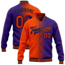 Load image into Gallery viewer, Custom Purple Orange-Black Bomber Full-Snap Varsity Letterman Gradient Fashion Jacket

