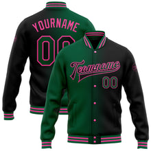 Load image into Gallery viewer, Custom Black Kelly Green-Pink Bomber Full-Snap Varsity Letterman Gradient Fashion Jacket
