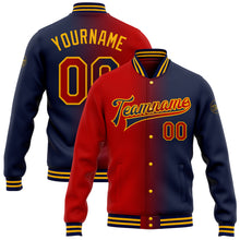 Load image into Gallery viewer, Custom Navy Red-Gold Bomber Full-Snap Varsity Letterman Gradient Fashion Jacket
