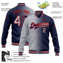Load image into Gallery viewer, Custom Navy Gray-Red Bomber Full-Snap Varsity Letterman Gradient Fashion Jacket

