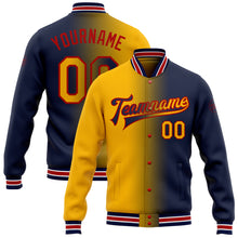 Load image into Gallery viewer, Custom Navy Gold-Red Bomber Full-Snap Varsity Letterman Gradient Fashion Jacket
