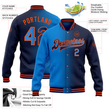Load image into Gallery viewer, Custom Navy Electric Blue-Orange Bomber Full-Snap Varsity Letterman Gradient Fashion Jacket
