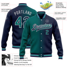 Load image into Gallery viewer, Custom Navy Teal-Gray Bomber Full-Snap Varsity Letterman Gradient Fashion Jacket
