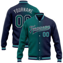 Load image into Gallery viewer, Custom Navy Teal-Gray Bomber Full-Snap Varsity Letterman Gradient Fashion Jacket

