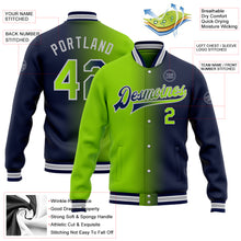 Load image into Gallery viewer, Custom Navy Neon Green-Gray Bomber Full-Snap Varsity Letterman Gradient Fashion Jacket

