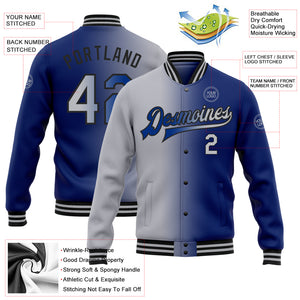 Custom Royal Gray-Black Bomber Full-Snap Varsity Letterman Gradient Fashion Jacket