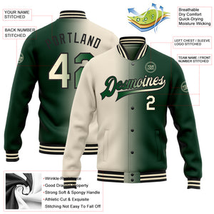 Custom Green Cream-Black Bomber Full-Snap Varsity Letterman Gradient Fashion Jacket