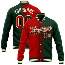 Load image into Gallery viewer, Custom Green Red-Cream Bomber Full-Snap Varsity Letterman Gradient Fashion Jacket

