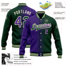 Load image into Gallery viewer, Custom Green Purple-Cream Bomber Full-Snap Varsity Letterman Gradient Fashion Jacket
