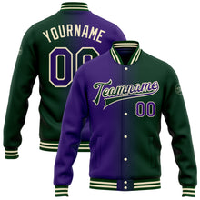 Load image into Gallery viewer, Custom Green Purple-Cream Bomber Full-Snap Varsity Letterman Gradient Fashion Jacket
